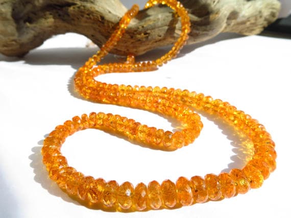 925 sterling Silver chakras simple 4-6mm stacking Orange Vivid mandarin Garnet Necklace Rondelle, Faceted 17" for mens, womens.