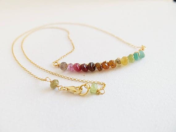 AAA++ Rare Quality Tourmaline bar necklace Gold  filled chain,pink yellow tourmaline necklace,Gold  filled chain beaded tourmaline bar , tourmaline necklace 3-4 mm Code- TJH231