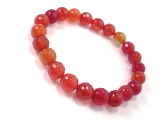 Jewelry Energy 8mm Stretchable Orange Carnelian Bracelet Round, Faceted 7" for mens, womens.