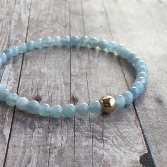 Rose Gold Wholesale 4mm Sky Blue Aquamarine Stretchable Bracelet Round, Smooth 18cm for mens, womens, gf, bf and adults.