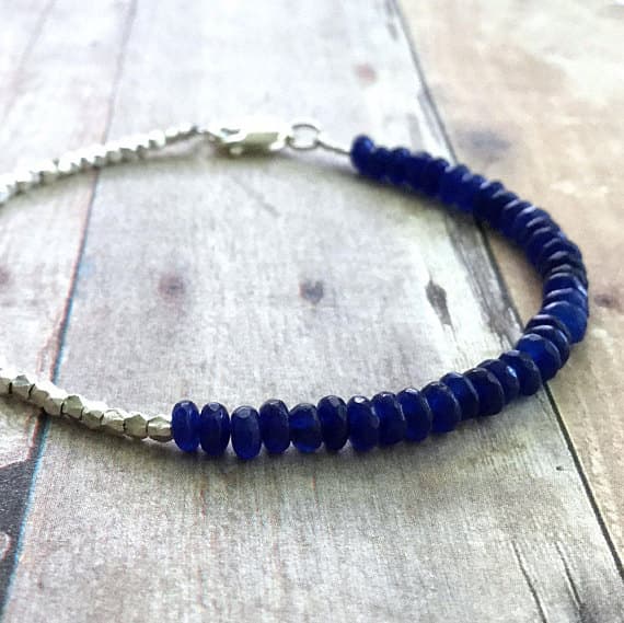 925 sterling silver Natural 4MM Blue Cobalt Blue stacking Bracelet Rondelle, Faceted 18cm for mens, womens, gf, bf and adults.