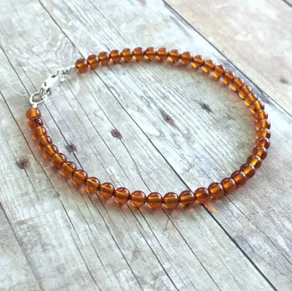 925 sterling silver Wholesale 4mm Orange Amber stacking Bracelet Round, Smooth 18cm for mens, womens, gf, bf and adults.