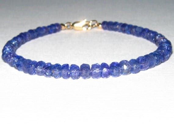 24k gold Plated Anxiety Relief Calming 4.5mm stacking Blue Tanzanite Bracelet Rondelle, Faceted 7" for mens, womens, gf, bf & Adult.
