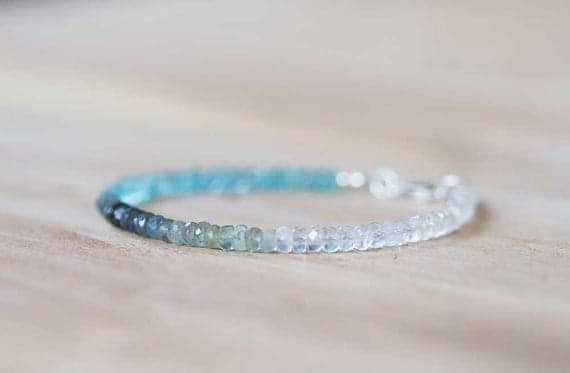 925 sterling silver Anniversary Gift 4mm Multi Colour Moss Aquamarine, Apatite & Ceylon Moonstone  stacking Bracelet Rondelle, faceted 18cm for mens, womens, gf, bf and adults.