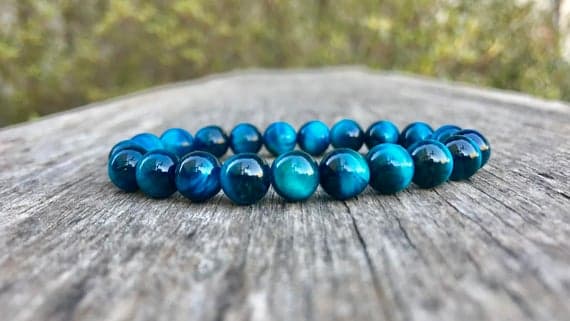 Personalized Gift 8mm Stretchable Blue Blue Tiger's Eye Bracelet Round, Smooth 7" for mens, womens, gf, bf & Adult.