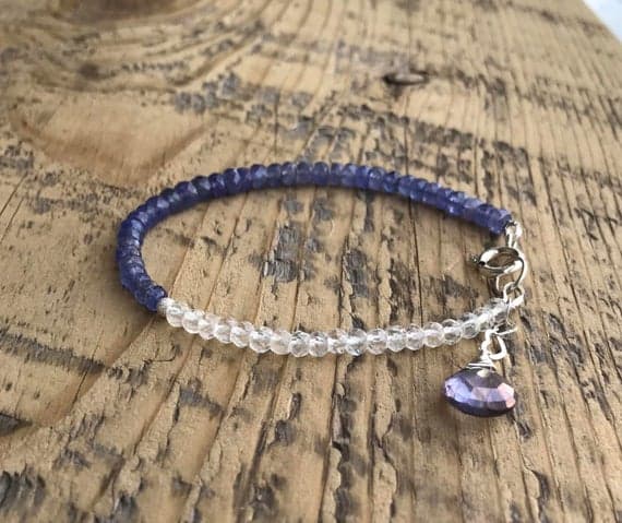Tanzanite, White Topaz, Rainbow Blue Quartz Bracelet-Sterling Silver- energy Healing Jewelry- Boho- December Birthstone-Stacking 3.5-4 mm Code- WAR6796