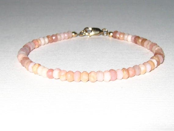 24k gold Plated love beach youth 2.5mm stacking Pink Pink Opal Bracelet Rondelle, Faceted 7" for mens, womens, gf, bf & Adult.