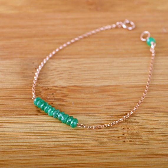 24k gold chakras simple 3.5mm Green Natural Emerald stacking Bracelet Rondelle, Faceted 18cm for mens, womens, gf, bf and adults.