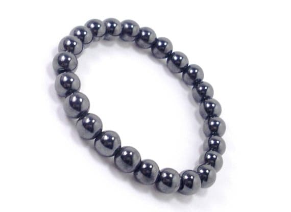 Artisan Loose 8mm Stretchable Black Hematite Bracelet Round, Smooth 7" for mens, womens.