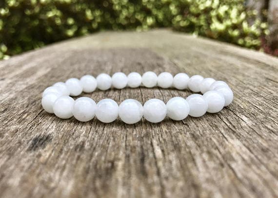 Galaxy Jewelry 8mm Stretchable White White Moonstone Bracelet Round, Smooth 7" for mens, womens, gf, bf & Adult.
