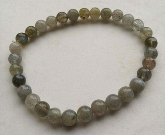 Anxiety Gemstone 5mm Stretchable Gray Labradorite Bracelet Round, Smooth 7" for mens, womens, gf, bf & Adult.
