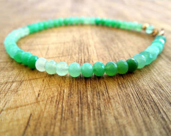 24k gold Plated GRounding 3-4 mm Stracking green Chrysoprase Bracelet Rondelle, Faceted 7" for mens, womens, GF, BF, Adults.