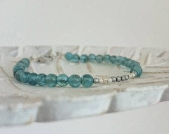Apatite bracelet Karen Hill Tribe Silver Bracelet Blue Green Healing Stone Gemstone Bracelet Pure Silver Bracelet Fine Silver Bracelet 3-4mm Code- WAR6874