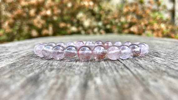 Bridesmaid Jewelry 8mm Stretchable Pink Super Seven  Bracelet Round, Smooth 7" for mens, womens, gf, bf & Adult.