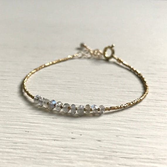 24k gold Plated Anniversary Gift 3-4mm stacking Gray labradorite Bracelet Rondelle, Faceted 7" for mens, womens, gf, bf & Adult.