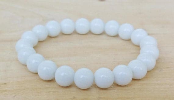 Rock Gift 10mm White Agate Stretchable Bracelet Round, Smooth 18cm for mens, womens, gf, bf and adults.