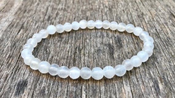 Positive Energy 6mm Stretchable White Selenite Bracelet Round, Smooth 7" for mens, womens, gf, bf & Adult.