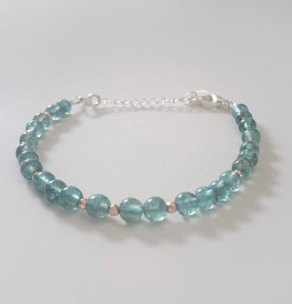 Apatite Bracelet Blue Green Apatite Semi Precious Stone Bracelet Rose Gold Bracelet Delicate Beaded Bracelet Unique Bracelet Gift for Her 3-4mm Code- WAR6872
