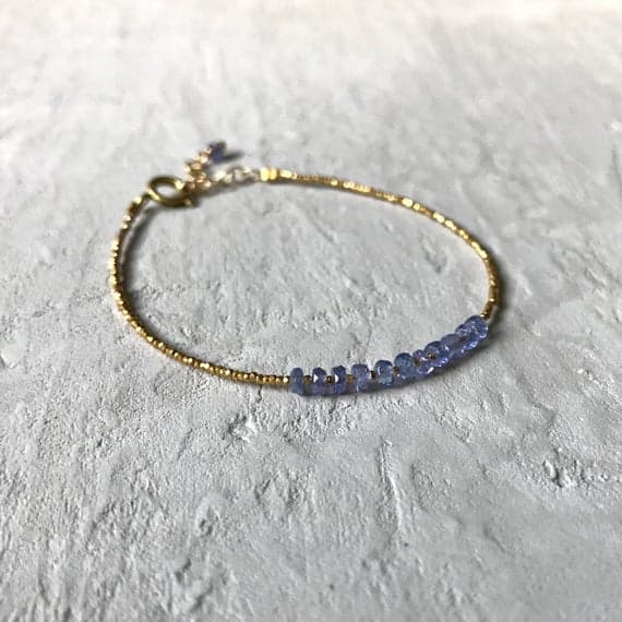 24k gold Plated top quality Gold Helling 3mm stacking Blue tanzanite Bracelet Rondelle, Faceted 7" for mens, womens, gf, bf & Adult.