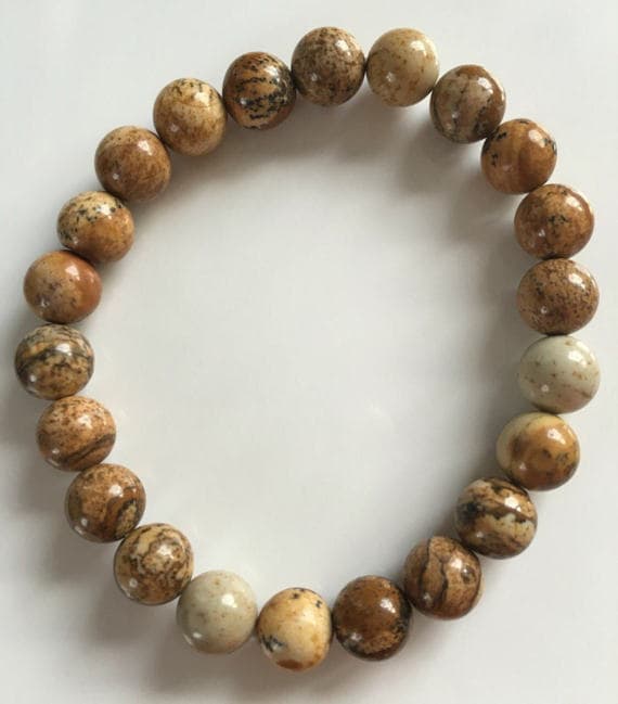 Artisan Loose 8mm Multi Colour Picture Jasper Stretchable Bracelet Round, Smooth 18cm for mens, womens, gf, bf and adults.