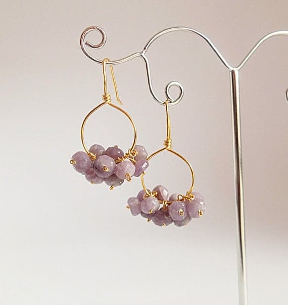 AAA++ Rare Quality Gold  filled hoops purple Amethyst earrings gemstone Gold  filled handmade earring,boho hoop earrings,Cluster Earrings,Amethyst Hoop Earrings 5 mm Code- TJH213