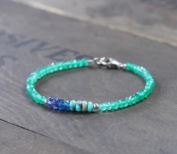 925 sterling silver Bridesmaid Jewelry 3-4mm Multi Colour Green Onyx, Kyanite, Blue Apatite & Turquoise stacking Bracelet Rondelle, Faceted 18cm for mens, womens, gf, bf and adults.
