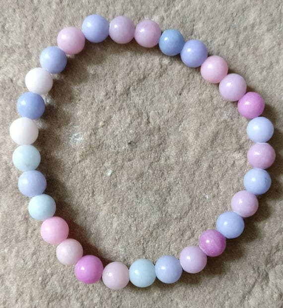 Anxiety Gemstone 6mm Multi Colour Pink agate  Stretchable Bracelet Round, Smooth 18cm for mens, womens, gf, bf and adults.