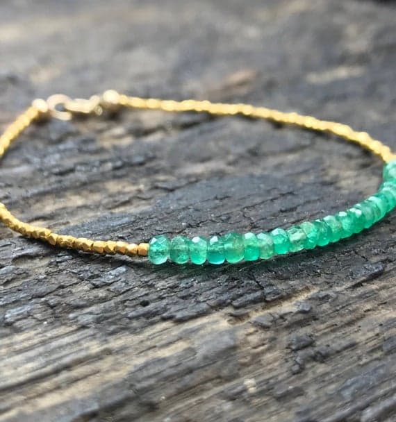Rose gold gemstone bracelet rose gold genuine emerald gemstone bracelet rose gold beaded gemstone bracelet rose gold emerald bracelet 3.5mm Code- WAR6721