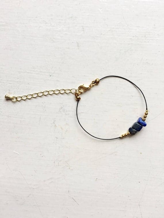 LAPIS LAZULI gemstone chip bracelet. lapis lazuli blue gemstone tumble chip bar bracelet - friendship natural boho bracelet - minimal dainty 4mm - 8mm Code- WAR9074