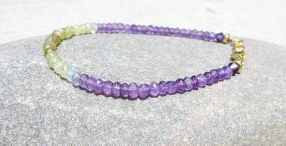 Purple Green bracelet, Amethyst Green Garnet Bracelet, Colorful Stone, Ombre Stone, Romantic ,nature inspired, boho, Bridal, sundance 3.5 -4 mm Code- WAR6756