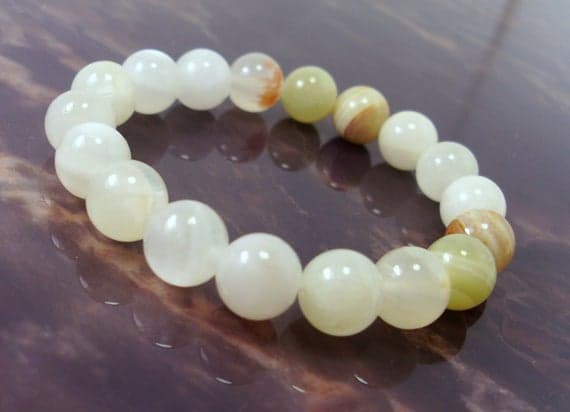 memorial gift 10mm Stretchable White White (Italian) Onyx Bracelet Round, Smooth 7.5" for mens, womens.