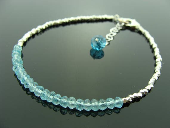 Blue Apatite 925 Sterling Sliver Hill Tribe Bracelet 3mm Code- WAR6570