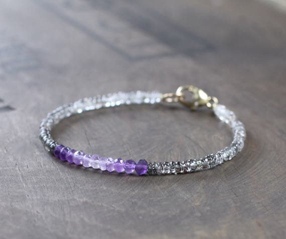 24k gold memorial gift 3-3.5mm Multi Colour Amethyst & Black Rutilated Quartz stacking Bracelet Rondelle, Faceted 18cm for mens, womens, gf, bf and adults.