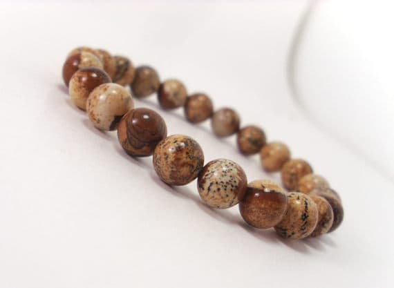 Jewelry Energy 8mm Stretchable Yellow Picture Jasper  Bracelet Round, Smooth 7" for mens, womens.
