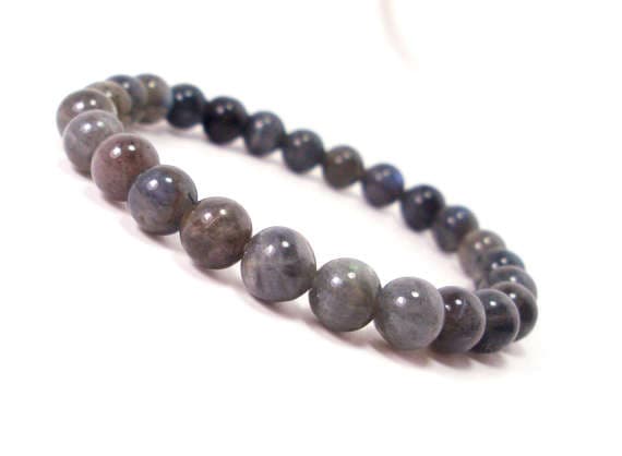 Unique Wedding Gift 8mm Stretchable Gray Labradorite Bracelet Round, Smooth 7" for mens, womens.