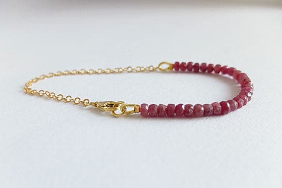 AAA++ Rare Quality Ruby Bracelet, July Birthstone, Genuine Ruby Gemstone,Gemstone bracelet , ruby bracelet Gold  filled chain ruby bracelet , ruby and Gold   Code- TJH117