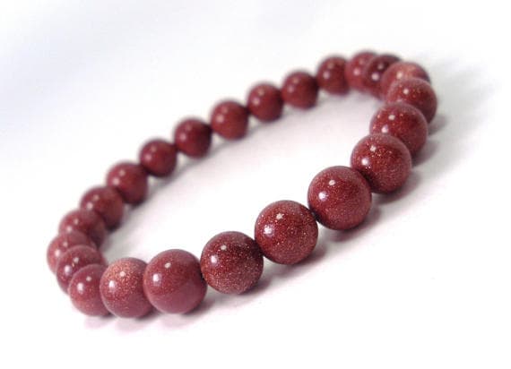 Artisan Loose 8mm Stretchable Red Gold  Sandstone Bracelet Round, Smooth 7" for mens, womens.