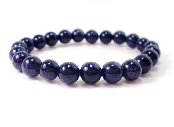 Wholesale 8mm Stretchable Blue Blue Sandstone  Bracelet Round, Smooth 7" for mens, womens.