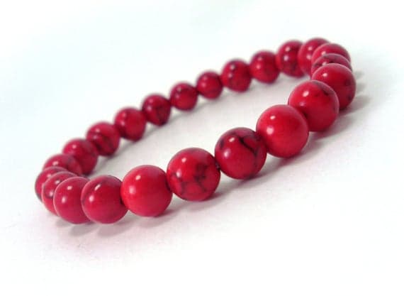 top quality 8mm Stretchable Red Red Howlite  Bracelet Round, Smooth 7" for mens, womens.