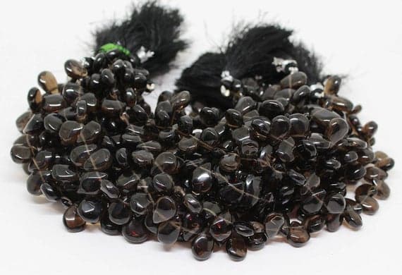 smocky quartz pear drop smooth 8'' long strand gemstone beads, jewelry supplies for jewelry making, bulk beads, for meditation jewellery for Reiki Healing  gemstone 7mm to 11mm