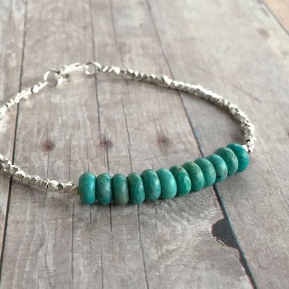 925 sterling silver Galaxy Jewelry 6x4mm Sky Blue Genuine Turquoise stacking Bracelet Rondelle, Smooth 18cm for mens, womens, gf, bf and adults.