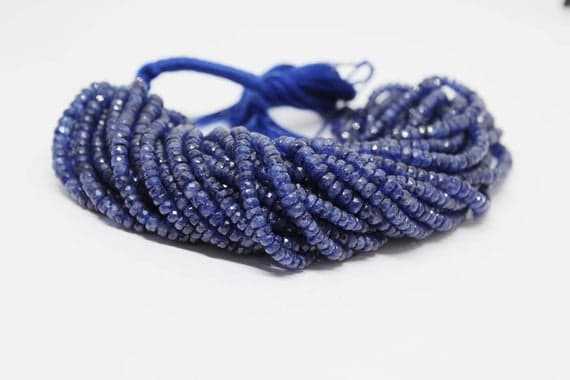 blue sapphire rondelle faceted 16'' long strand gemstone beads, jewelry supplies for jewelry making, bulk beads, for meditation jewellery for Reiki Healing  gemstone 4mm to 5mm