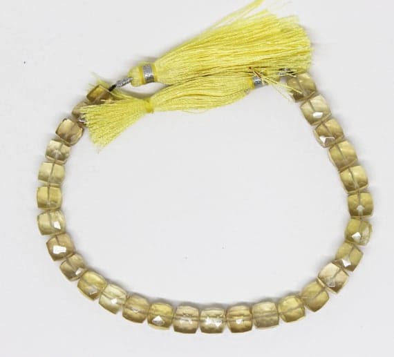lemon quartz necklace beads cube box faceted 8'' long strand gemstone beads, jewelry supplies for jewelry making, bulk beads, for meditation jewellery for Reiki Healing  gemstone 7mm