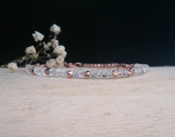 Karen Hill Tribe Silver Bracelet Rose Gold Bracelet Moonstone Bracelet Tiny Bracelet Skinny Bracelet Thin Minimalist Bracelet Fine Silver 3-4mm Code- WAR6871