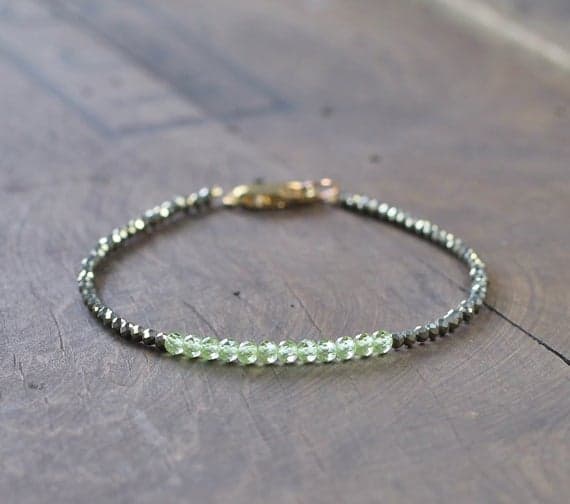 24k gold Galaxy Jewelry 2.5-3mm Green Pyrite & Peridot  stacking Bracelet Round, Faceted 18cm for mens, womens, gf, bf and adults.