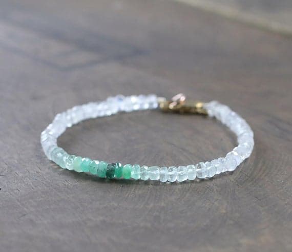 24k gold Anniversary Gift 3-3.5mm Multi Colour Moonstone, Green Chrysoprase & Green Apatite stacking Bracelet Rondelle, Faceted 18cm for mens, womens, gf, bf and adults.
