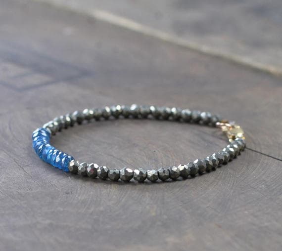 24k gold Galaxy Jewelry 4.5mm Multi Colour Neon Blue Apatite & Pyrite  stacking Bracelet Rondelle,Round, Faceted 18cm for mens, womens, gf, bf and adults.