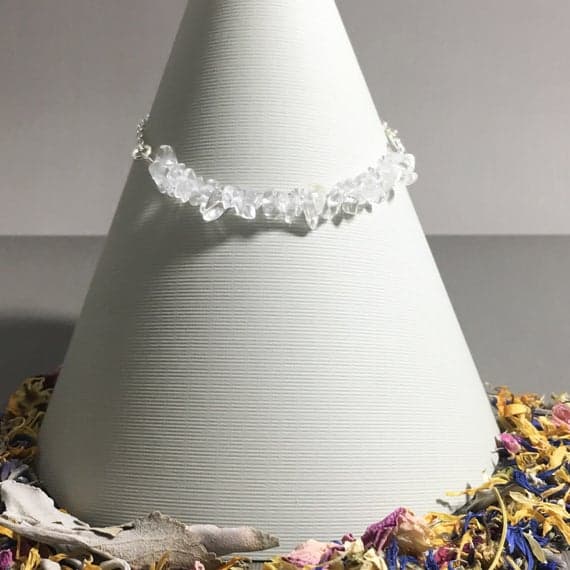 925 sterling Silver Bridesmaid Jewelry 3x4mm stacking White Clear Quartz  Bracelet Chips, Facated 7" for mens, womens, gf, bf & Adult.