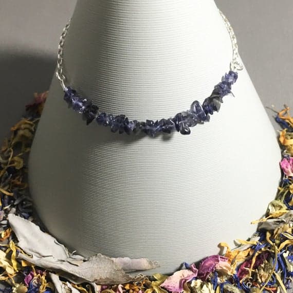 925 sterling Silver Galaxy Jewelry 4x6mm stacking Blue Iolite Raw Blue  Bracelet Chips, Faceted 7" for mens, womens, gf, bf & Adult.