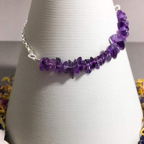 925 sterling Silver Super sale 4x6mm stacking Purple Amethyst Bracelet Chips, Faceted 7" for mens, womens, gf, bf & Adult.
